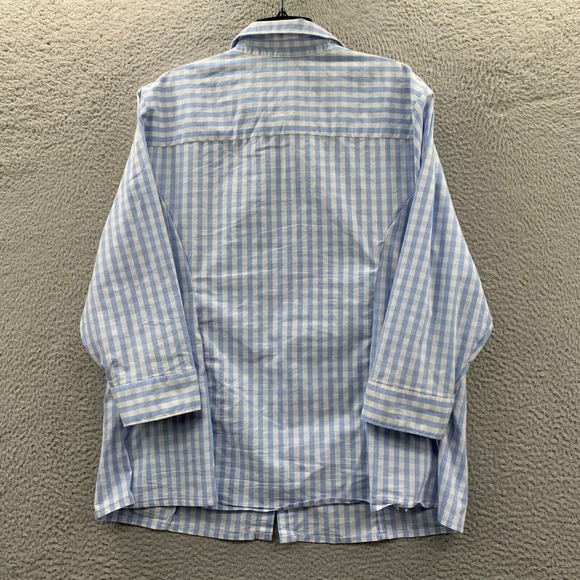 BASIC EDITIONS Shirt Womens 2X Button Up Blouse Top Plaid Long Sleeve Blue* - Picture 2 of 16